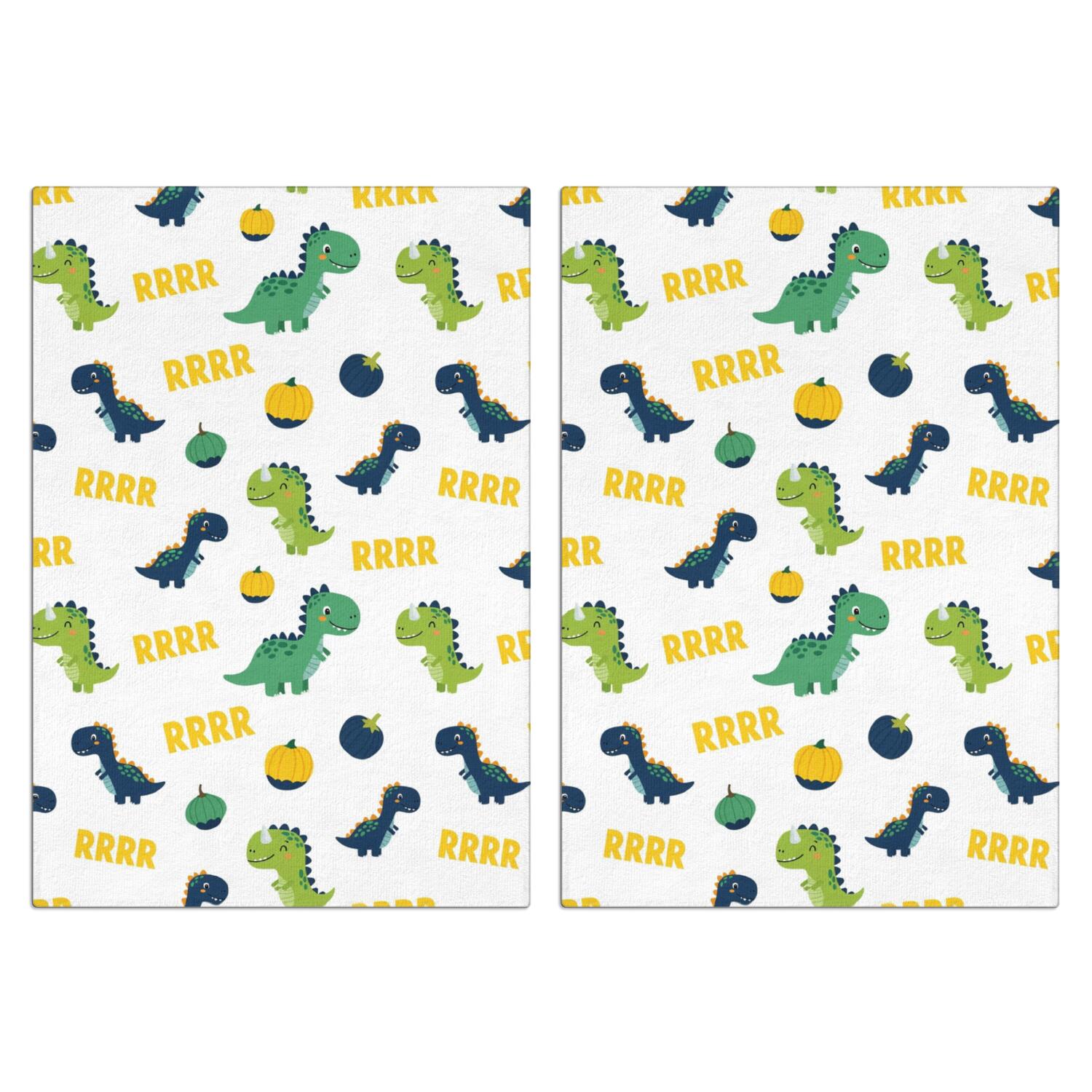 2 Pcs Funny Kitchen Towels,White Cartoon Dinosaurs Pumpkins Pattern Microfiber Dish Towels,Kitchen Tea Towels,Kitchen Towel Set (18" X 26")