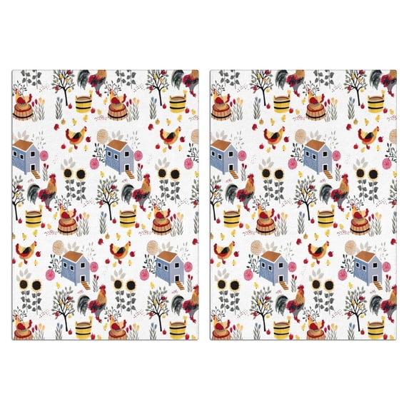 2 Pcs Funny Kitchen Towels,White Chicken Farm Pattern Microfiber Dish Towels,Kitchen Tea Towels,Kitchen Towel Set (18" X 26")
