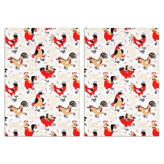 2 Pcs Funny Kitchen Towels,White Chicken Folk Pattern Microfiber Dish Towels,Kitchen Tea Towels,Kitchen Towel Set (18" X 26")