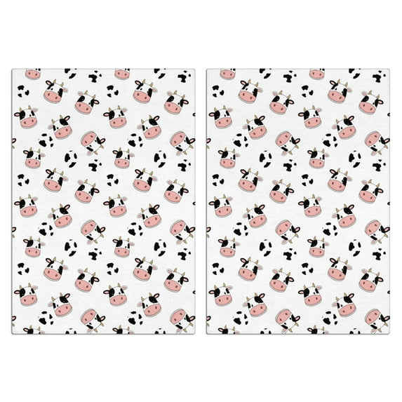 2 Pcs Funny Kitchen Towels,White Cow Head Spot Pattern Microfiber Dish Towels,Kitchen Tea Towels,Kitchen Towel Set (18" X 26")