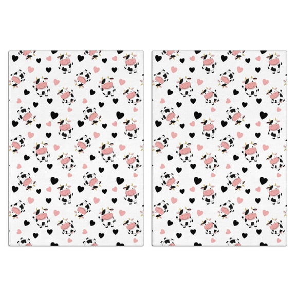 2 Pcs Funny Kitchen Towels,White Cow Heart Pattern Microfiber Dish Towels,Kitchen Tea Towels,Kitchen Towel Set (18" X 26")