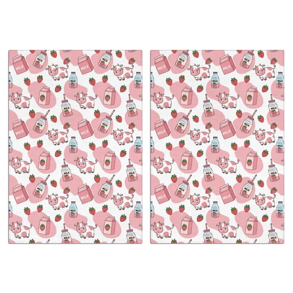 2 Pcs Funny Kitchen Towels,White Cow Milk Strawberry Pattern Microfiber Dish Towels,Kitchen Tea Towels,Kitchen Towel Set (18" X 26")