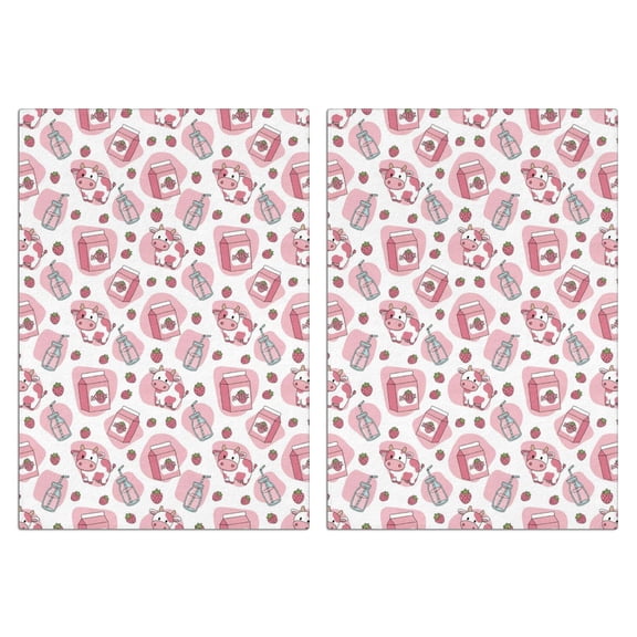 2 Pcs Funny Kitchen Towels,White Cow Milk Strawberry Pattern Microfiber Dish Towels,Kitchen Tea Towels,Kitchen Towel Set (18" X 26")