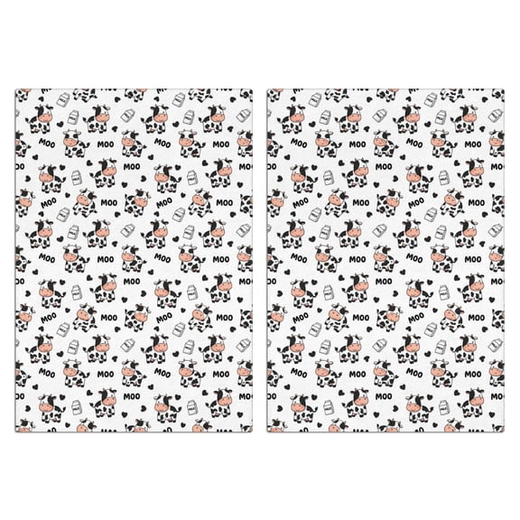2 Pcs Funny Kitchen Towels,White Cow Moo Pattern Microfiber Dish Towels,Kitchen Tea Towels,Kitchen Towel Set (18" X 26")
