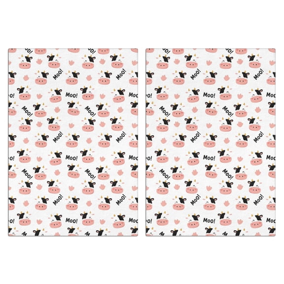 2 Pcs Funny Kitchen Towels,White Cow Moo Pattern Microfiber Dish Towels,Kitchen Tea Towels,Kitchen Towel Set (18" X 26")
