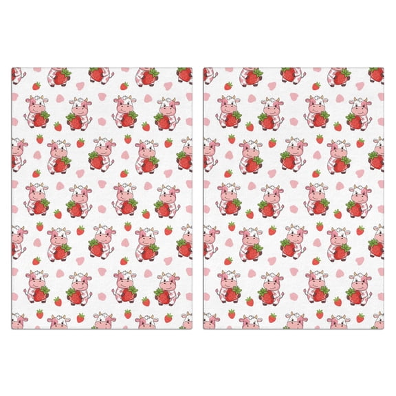2 Pcs Funny Kitchen Towels,White Cow Strawberry Cow Pattern Microfiber Dish Towels,Kitchen Tea Towels,Kitchen Towel Set (18" X 26")
