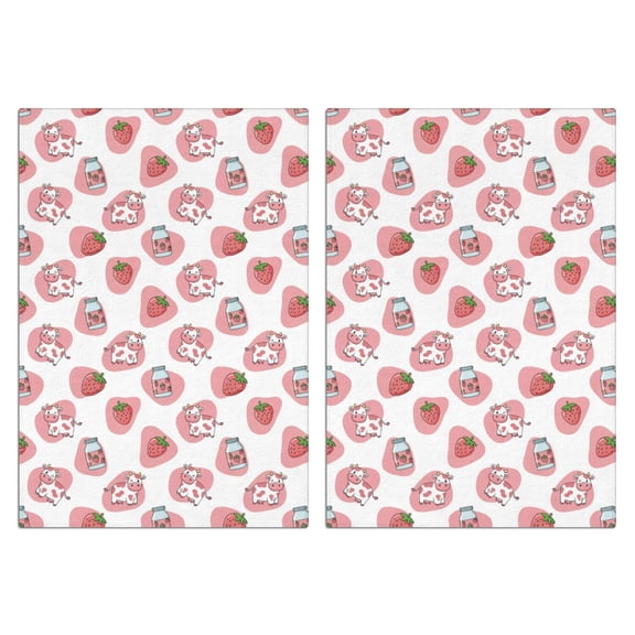 2 Pcs Funny Kitchen Towels,White Cow Strawberry Jar Pattern Microfiber Dish Towels,Kitchen Tea Towels,Kitchen Towel Set (18" X 26")