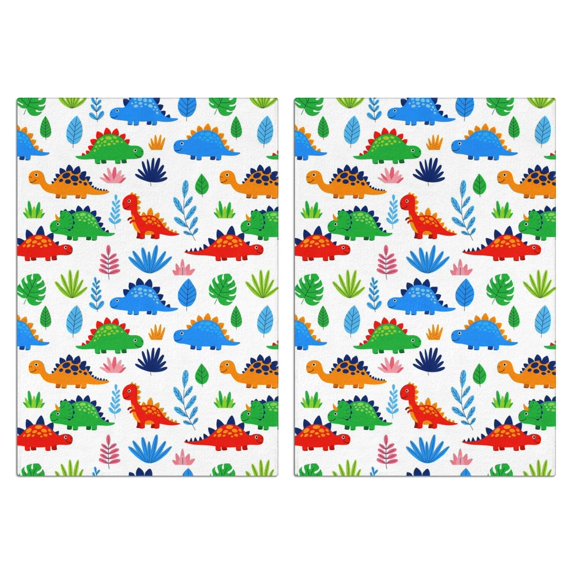 2 Pcs Funny Kitchen Towels,White Dinosaur Leaf Pattern Microfiber Dish Towels,Kitchen Tea Towels,Kitchen Towel Set (18" X 26")