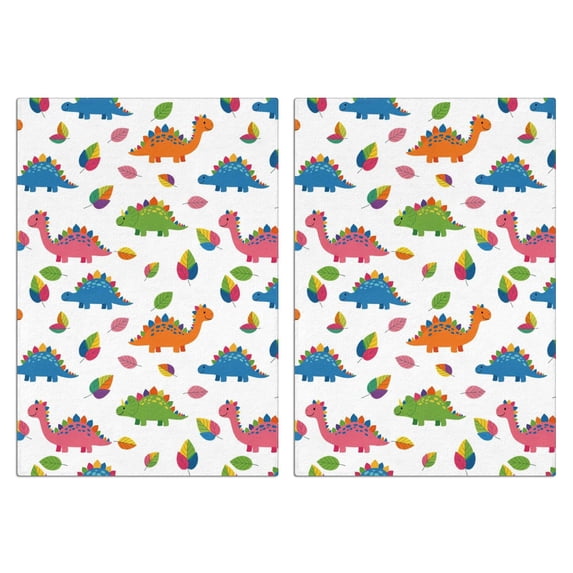 2 Pcs Funny Kitchen Towels,White Dinosaurs Colorful Leaves Pattern Microfiber Dish Towels,Kitchen Tea Towels,Kitchen Towel Set (18" X 26")