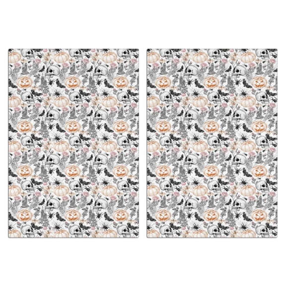 2 Pcs Funny Kitchen Towels,White Halloween Skull Pumpkin Pattern Microfiber Dish Towels,Kitchen Tea Towels,Kitchen Towel Set (18" X 26")