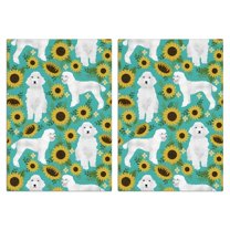 2 Pcs Funny Kitchen Towels,White Poodle Dog and Sunflowers Microfiber Dish Towels,Kitchen Tea Towels,Kitchen Towel Set (18" X 26")