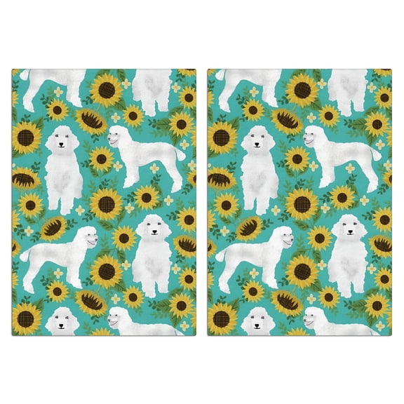 2 Pcs Funny Kitchen Towels,White Poodle Dog and Sunflowers Microfiber Dish Towels,Kitchen Tea Towels,Kitchen Towel Set (18" X 26")