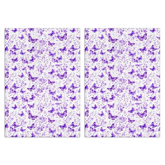 2 Pcs Funny Kitchen Towels,White Purple Butterfly Flower Pattern Microfiber Dish Towels,Kitchen Tea Towels,Kitchen Towel Set (18" X 26")