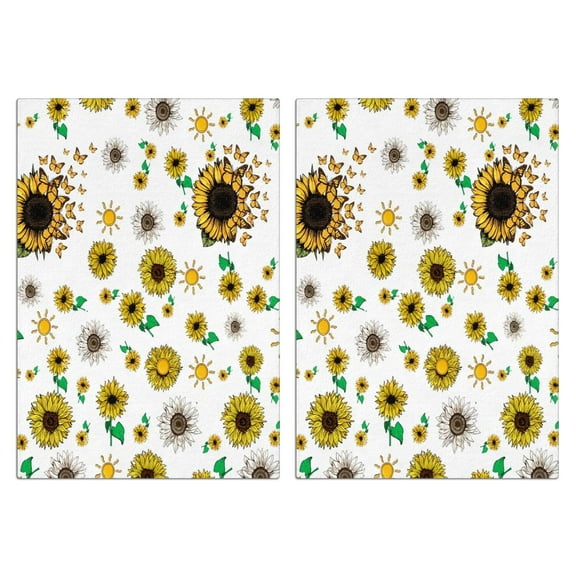 2 Pcs Funny Kitchen Towels,White Sunflower Butterfly Sun Pattern Microfiber Dish Towels,Kitchen Tea Towels,Kitchen Towel Set (18" X 26")