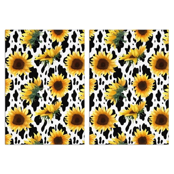 2 Pcs Funny Kitchen Towels,White Sunflower Cow Print Pattern Microfiber Dish Towels,Kitchen Tea Towels,Kitchen Towel Set (18" X 26")
