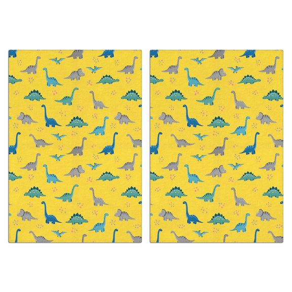 2 Pcs Funny Kitchen Towels,Yellow Cartoon Dinosaurs Pattern Microfiber Dish Towels,Kitchen Tea Towels,Kitchen Towel Set (18" X 26")
