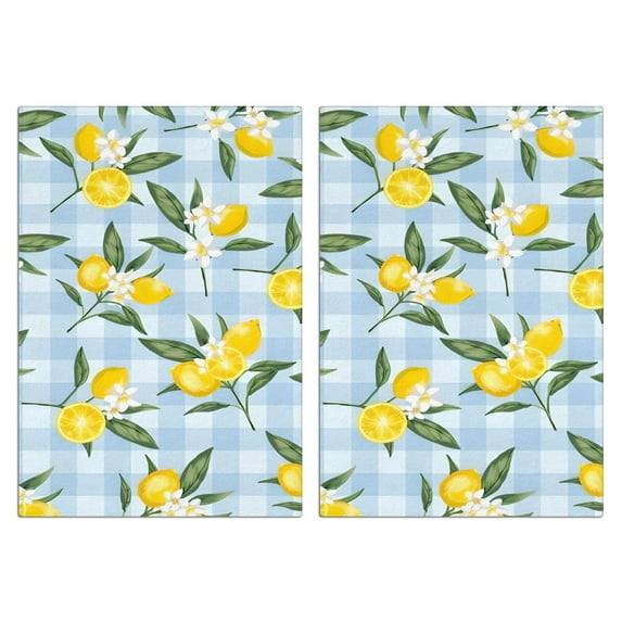2 Pcs Funny Kitchen Towels,Yellow Lemon Fruit Flowers BlueWhite Pattern Microfiber Dish Towels,Kitchen Tea Towels,Kitchen Towel Set (18" X 26")