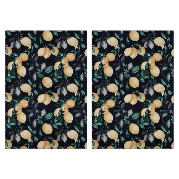 2 Pcs Funny Kitchen Towels,Yellow Lemon Fruit Leaves Black Pattern Microfiber Dish Towels,Kitchen Tea Towels,Kitchen Towel Set (18" X 26")