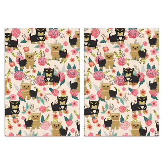 2 Pcs Funny Kitchen Towels,Yorkie Dog and Flower Microfiber Dish Towels,Kitchen Tea Towels,Kitchen Towel Set (18" X 26")