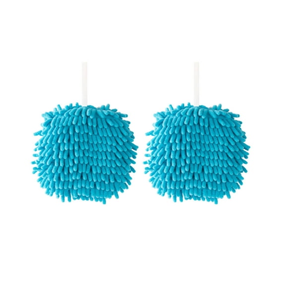 2 Pcs Fuzzy Ball Hand Towels, Microfiber Chenille Hand Towel Balls for Bathroom with Hanging Loop, Soft Fast Drying Decorative Hand Bath Towels (Blue+Blue)