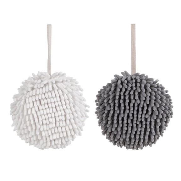 2 Pcs Fuzzy Ball Towel,Fuzzy Ball Hand Towel,Chenille Hand Towels Hanging,Hand Drying Puff - Super Soft, Built-in Sponge with Good Water Absorption,Suitable for Hand Wipe, Car Wipe, Kitchen