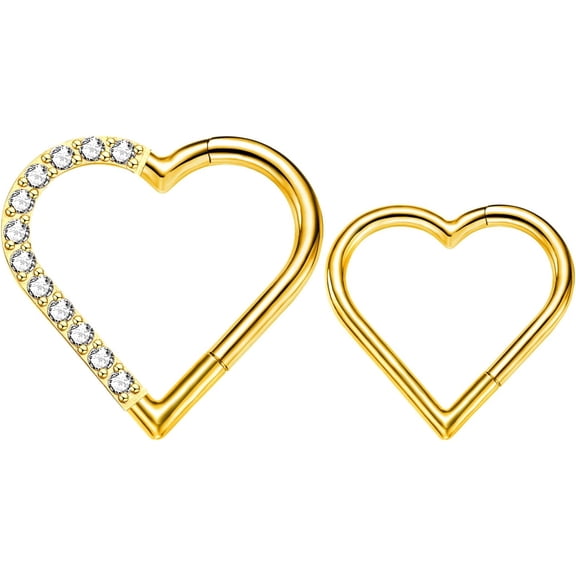 2 Pcs G23 Titanium Heart Daith Piercing Jewelry Rook Tragus Clicker Ring Cartilage Earrings 16G