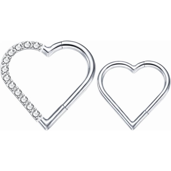 2 Pcs G23 Titanium Heart Daith Piercing Jewelry Rook Tragus Clicker Ring Cartilage Earrings 16G