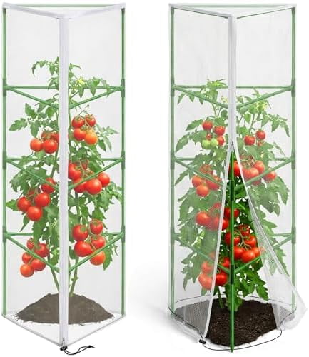 2 Pcs Garden Bird Netting for Triangle Plant Cage,59"x20"x20"Tomato Cage Garden Net Cover with Zipper,Tomato Trellis Insect Bird Barrier Protection Mesh for Vertical Climbing Plant