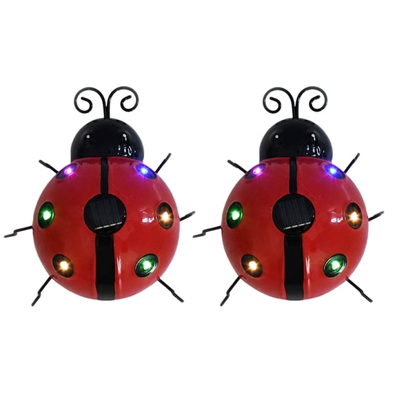 2 Pcs Garden Ladybug Solar Lights Metal Ladybug Figurines Outdoor Decor Light Waterproof Ladybug Statues Solar Lamp for Patio Pathway
