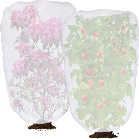 2 Pcs Garden Plant Shade Cover with Drawstring, 5 x 3.3 Ft Garden Sunshade Sun Protection Plant Covers, White Light Refraction Fruit Tree Sunshade Cloth for Protect Plants from Direct Sunlight