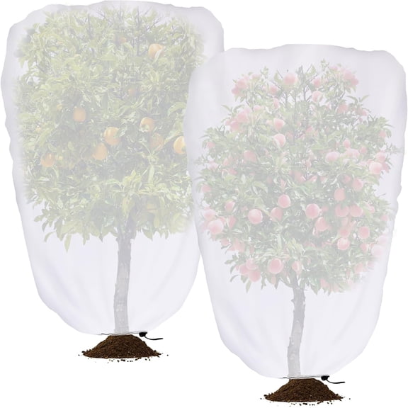2 Pcs Garden Plant Shade Cover with Drawstring, 6.5 x 5 Ft Garden Shade Sun Protection Plant Covers, White Light Refraction Fruit Tree Sunshade Cloth for Protect Plants from Direct Sunlight