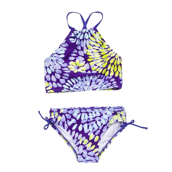 2 Pcs Girl Swimwear Floral Tops Drawstring Bikini Bottoms Suit Girls Suit Girls Bikini New Split Girls Size 14 Swimsuit Cow Print Apparel Swimsuit for Girls Girls Bikini Size Girl Swimsuit Size 6