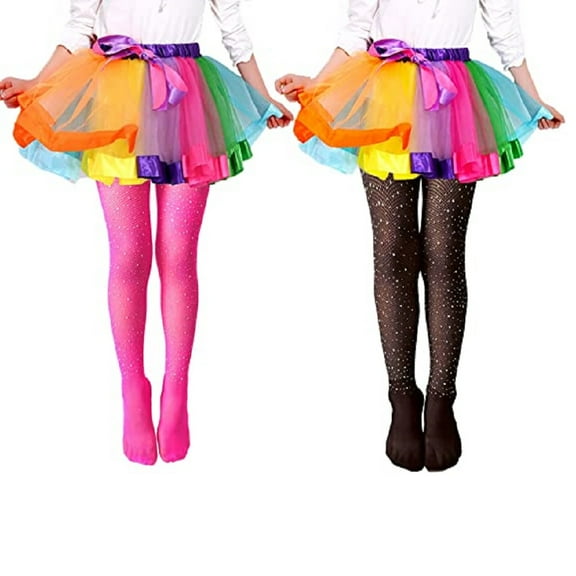 2 Pcs Girls Glitter Fishnet Tights Kids Bling Mesh Stockings Sparkle Rhinestone Hollow Out Pantyhose