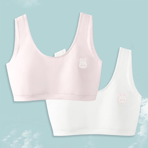 2 Pcs Girls Sports Bra First Bra for Girls Training Bra Seamless with Padded Soft and Breathable Integrated Fixed Pad Suitable for Daily Use Hot Pink 7-13 Years