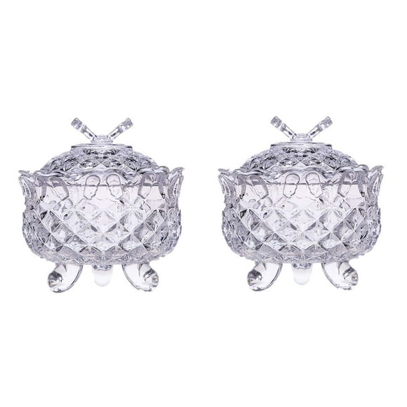 2 Pcs Glass Candy Jar with Lid Decorative Candy Bowl Crystal Covered Storage Jar
