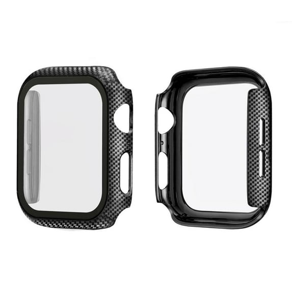 2 Pcs Glass+Cover For Apple watch Case 38mm 42mm Accessories Carbon fiber bumper+Screen Protector iWatch series 3 4 5 6 SE 40mm 44mm - Transparent film