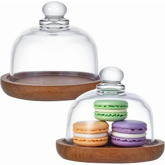 2 Pcs Glass Dessert Dome with Base Mini Cake Cloche Dome Display Cases Bell Jars Cloche Glass Display Server Tray