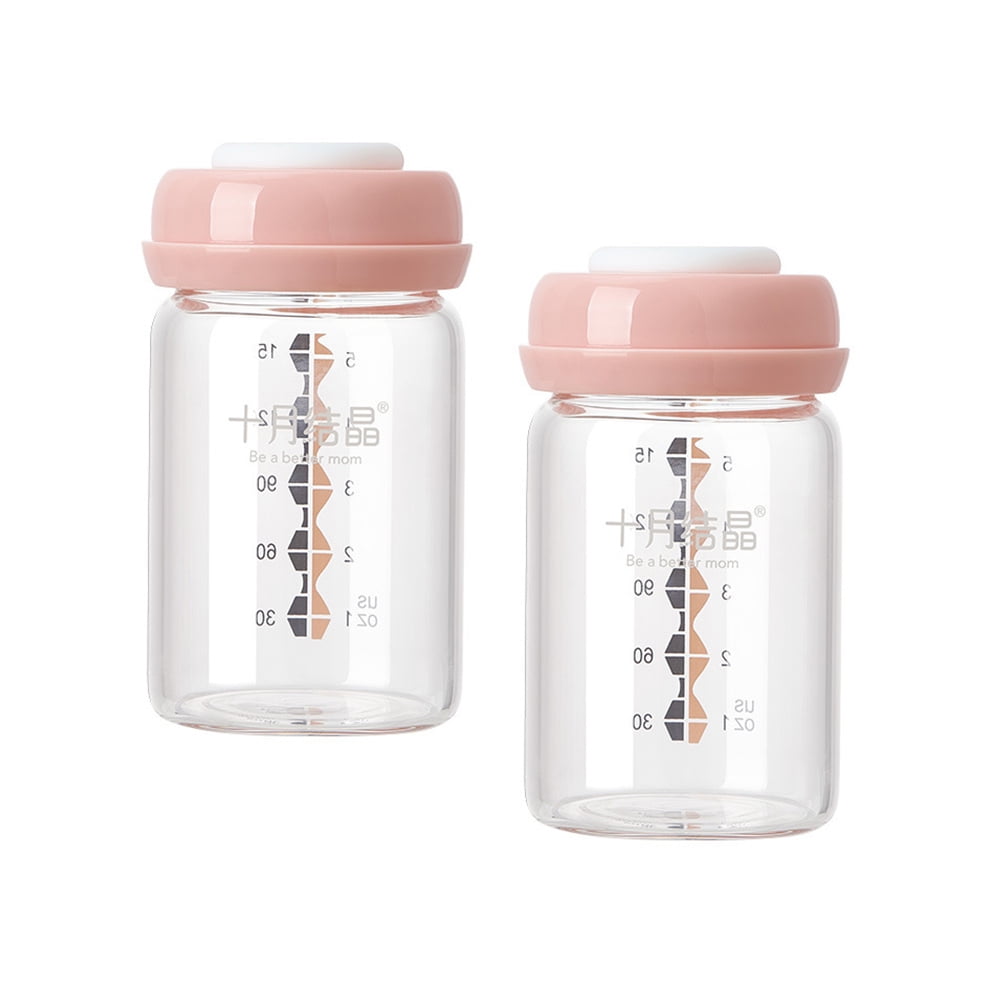 2 Pcs Glass Feeding Bottle Cups Breastmilk Storage Container Storing