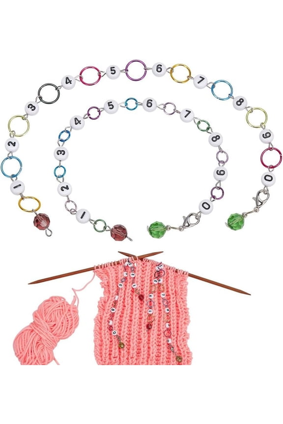2 Pcs Glass Number Beads Knitting Row Counter Chains Link Beads Stitch Marker Row Counter Chains with Aluminum Linking Ring