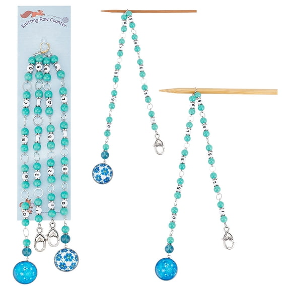 2 Pcs Glass Pendant Knitting Row Counter Chains Number Beads Acrylic Stitch Markers Row Counting Accessories for Knitting Crochet Tracking Project Progress DIY Turquoise