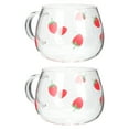 2 Pcs Glass Strawberry Cup Milk Clear Coffee Mug Cocktail Glasses