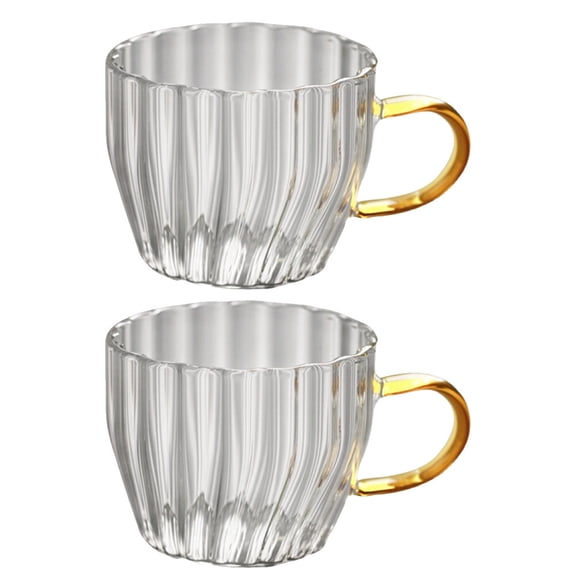 TABLZONE Small Glass Teacups, Yellow Handle, Multi-Color, Safe and Comfortable, 2Pcs