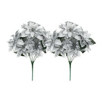 2 Pcs Glitter Artificial Poinsettia Christmas Flowers – 13.7 in 7-Head Faux Holiday Bouquet for Vase, Tree, Fireplace, Indoor Seasonal Decoration