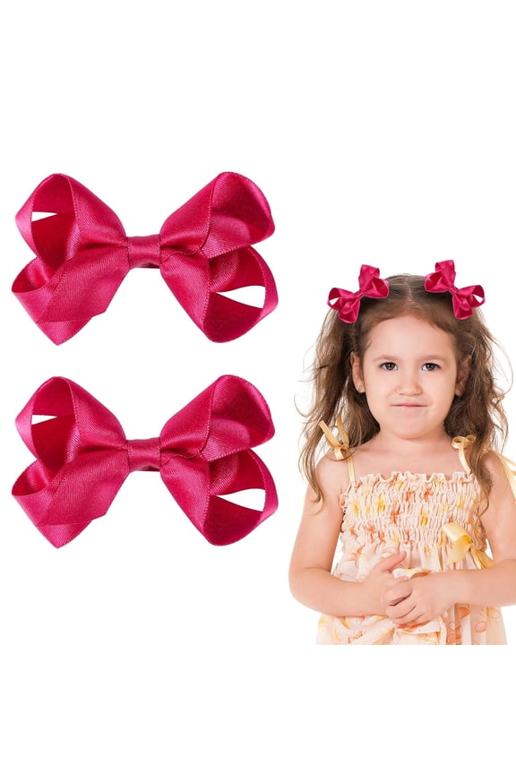 2 Pcs Glitter Gold Ribbon Hair Bows Clips Small Cute Alligator Hairpins 3" for Little Teen Toddler Baby Girls Kids Christmas New Year Gift Wedding Dress Decor Accessories