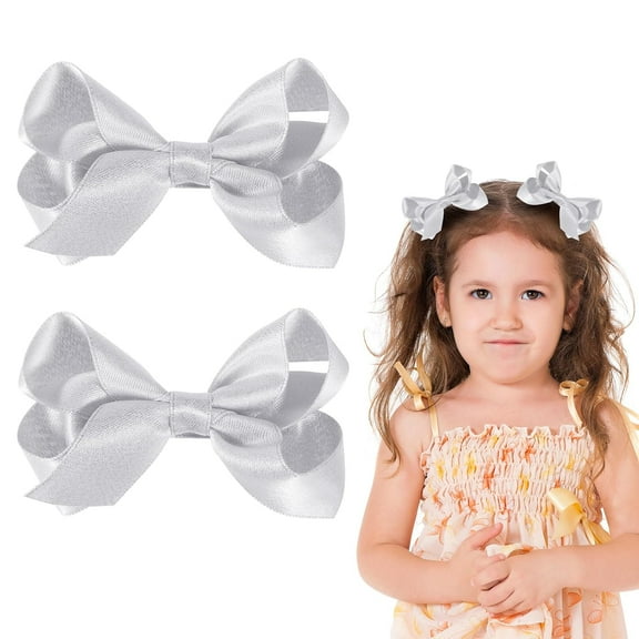 2 Pcs Glitter Gold Ribbon Hair Bows Clips Small Cute Alligator Hairpins 3" for Little Teen Toddler Baby Girls Kids Christmas New Year Gift Wedding Dress Decor Accessories