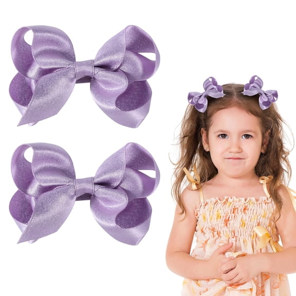 2 Pcs Glitter Gold Ribbon Hair Bows Clips Small Cute Alligator Hairpins 3" for Little Teen Toddler Baby Girls Kids Christmas New Year Gift Wedding Dress Decor Accessories