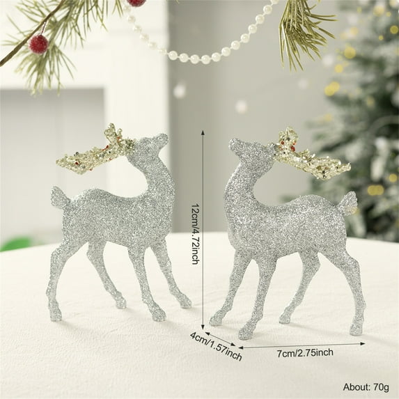 2 Pcs Glitter Reindeer Decoration Ornaments Photo Props Ornaments Decoration Indoor Home Decor 2.7x4.7 in