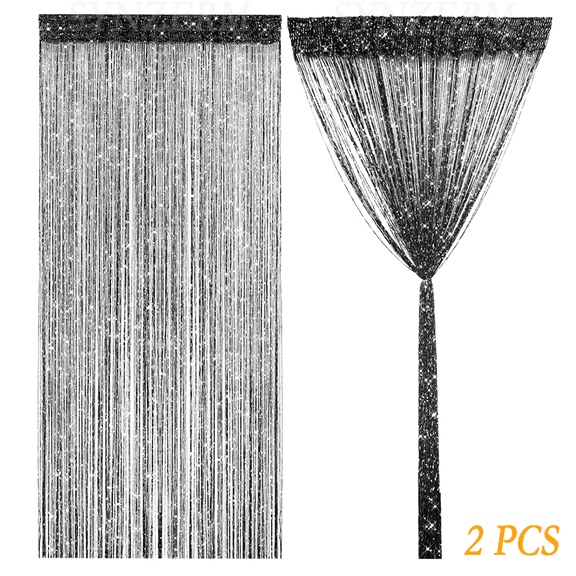 2 Pcs Glitter String Curtains Doorway Beads Curtains, 39 x 79 Inch Hanging Fringe Hippie Room Divider Door String Curtain Boho Doors Tassel for Doorways, Windows, Closet, Privacy Decor