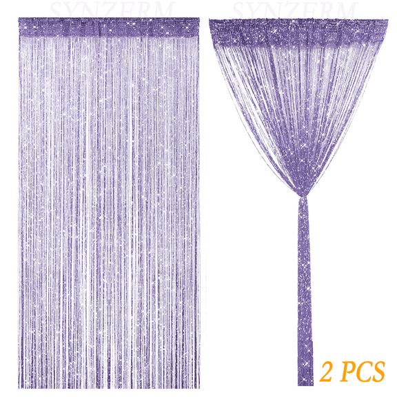 2 Pcs Glitter String Curtains Doorway Beads Curtains, 39 x 79 Inch Hanging Fringe Hippie Room Divider Door String Curtain Boho Doors Tassel for Doorways, Windows, Closet, Privacy Decor