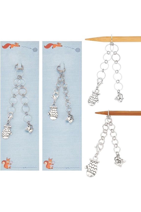 2 Pcs Glove Knitting Row Counter Chains 2 Pcs Stitch Markers Row Counting Accessories with Iron Linking Ring